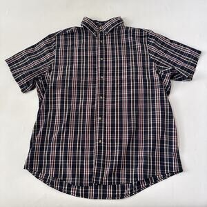 Kingsize XL BIG Mens Plaid Short Sleeve Button Up Shirt Navy Red